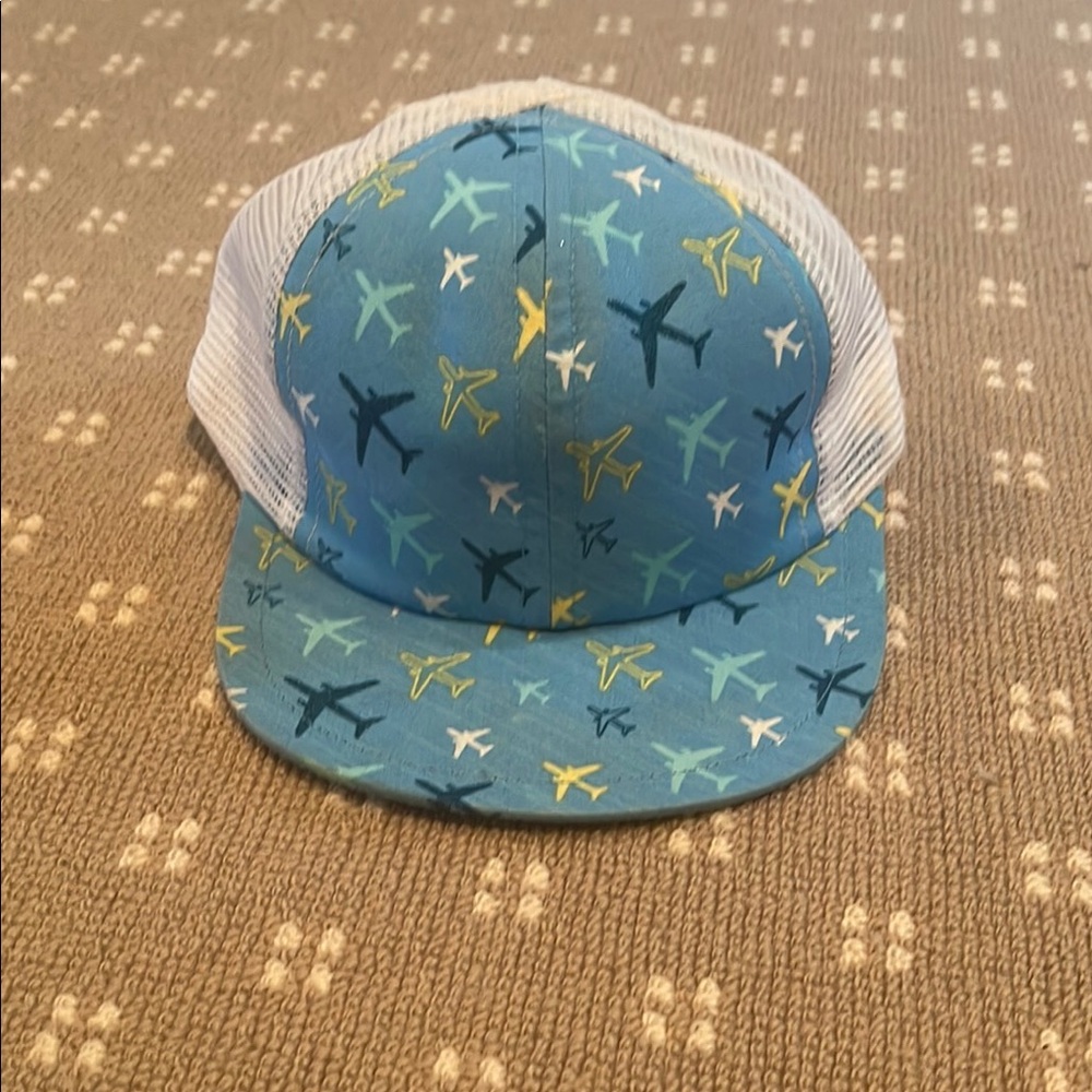 Blue Trucker Hat with Airplane Pattern